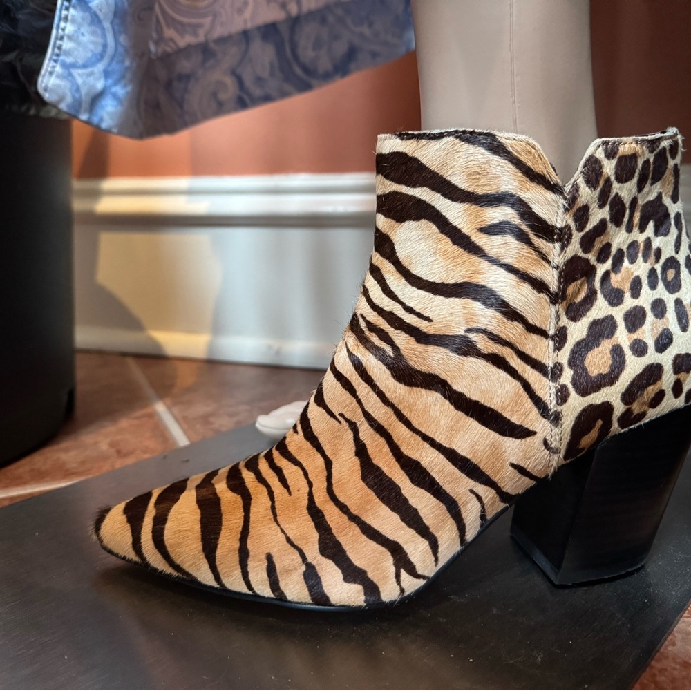 Dolce Vita Brown and Black Ankle Booties with Textured Design